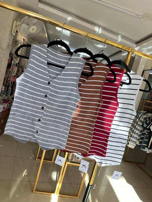 Stripes V-Neck Button Down Vest